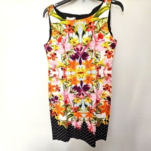 London Times Abstract Floral Sleeveless Fitted Dress Lined Size 10